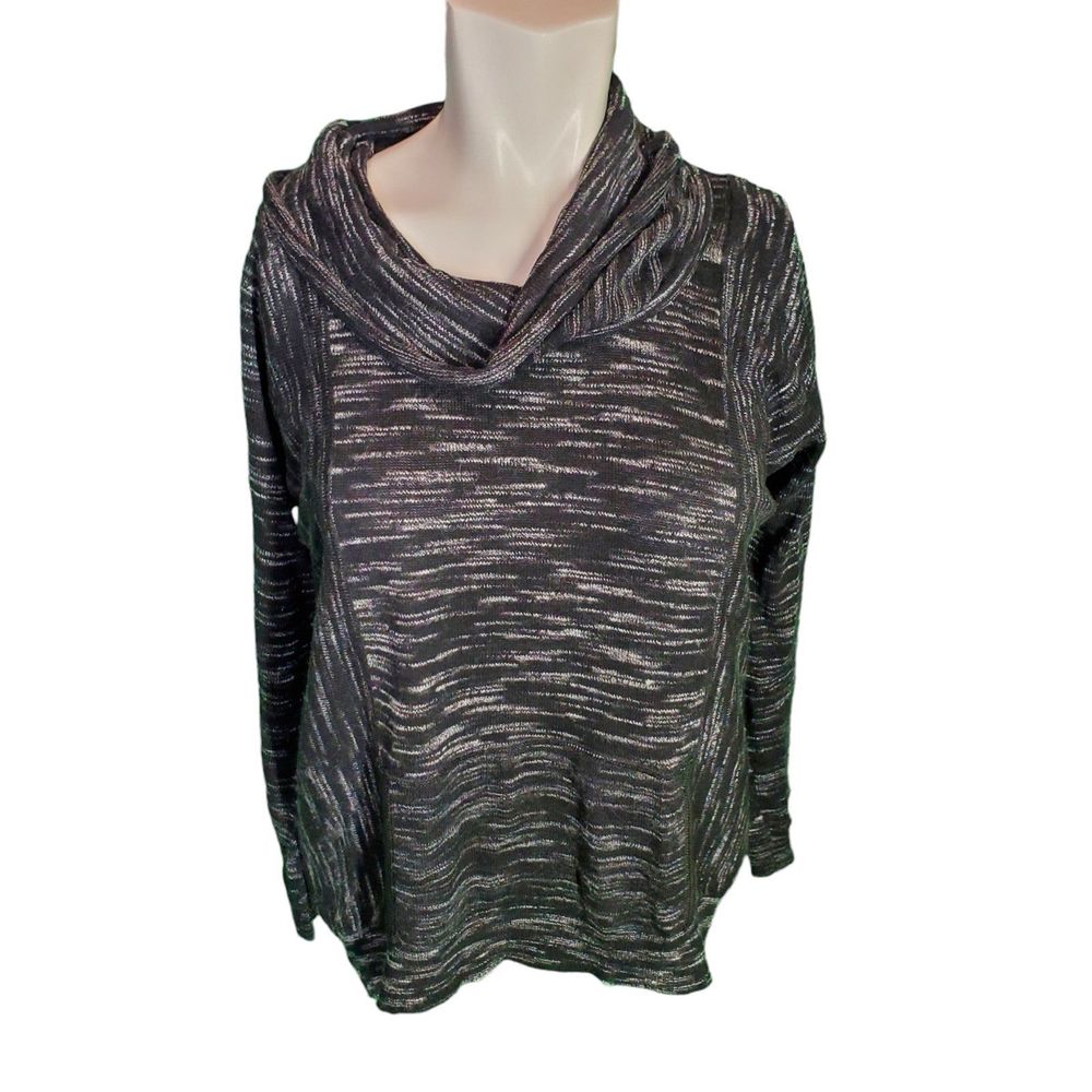White + Warren Women's Sweater Cowl Neck Cotton Black/White Space Dye XS
